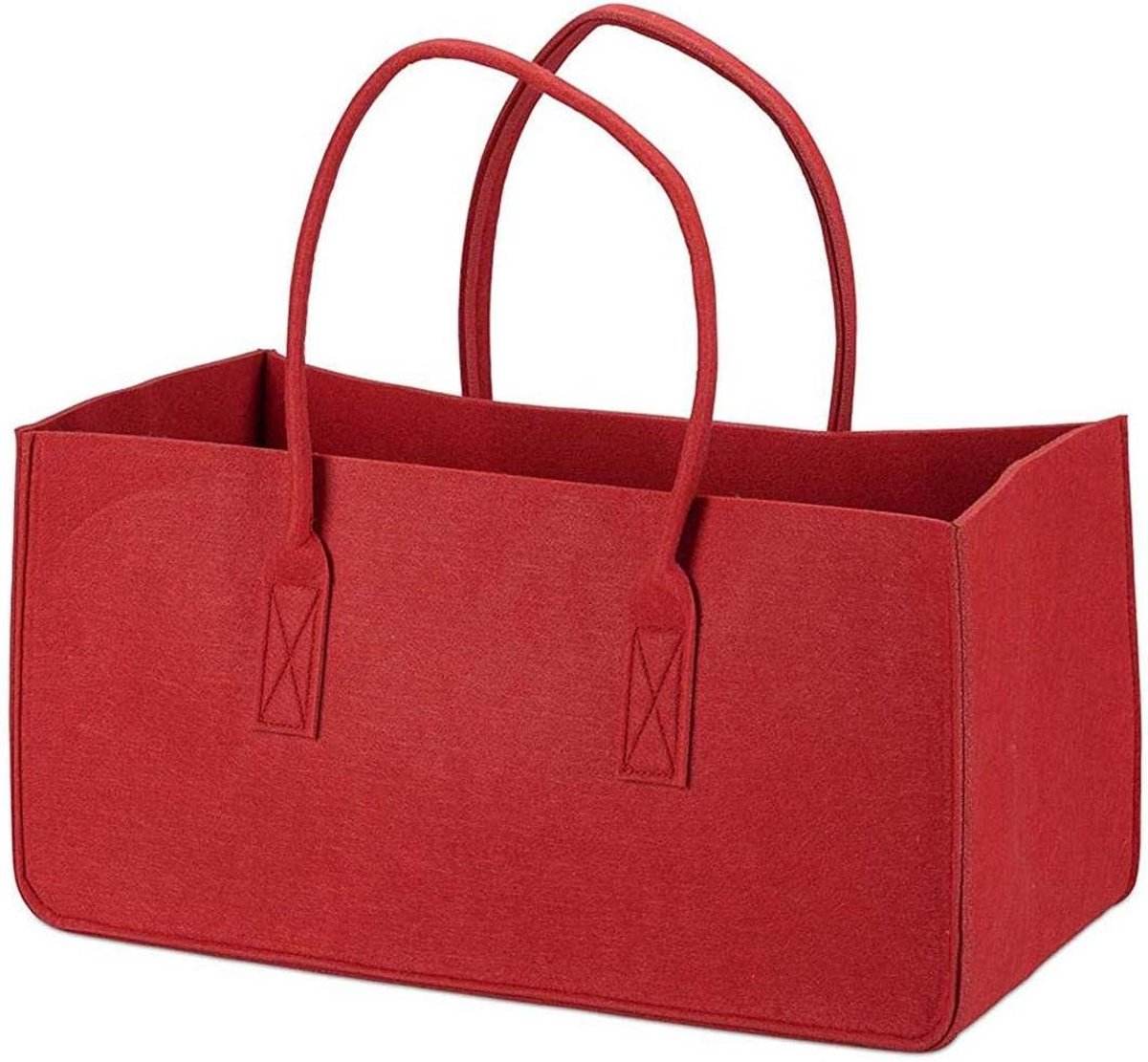Vilten tas - Opbergmand mand - Haardhout vervoeren - Stevig materiaal - 50 x 25 x 25 cm - Rood