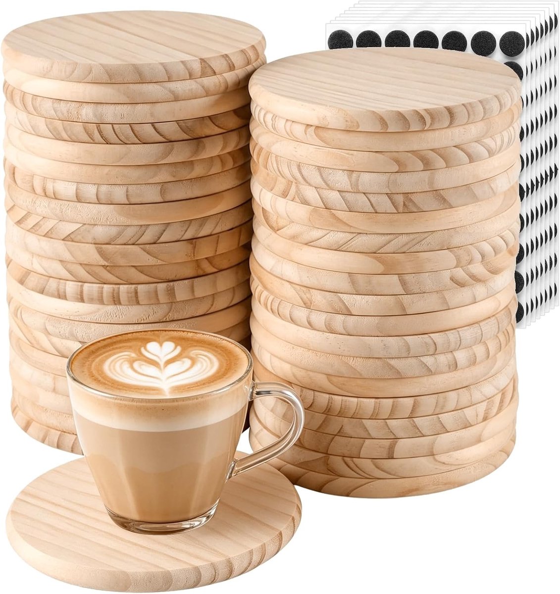 40 stuks ronde onafgewerkte houten onderzetters 10 cm, perfect voor knutselen, graveren en DIY projecten met antislip voetmatten