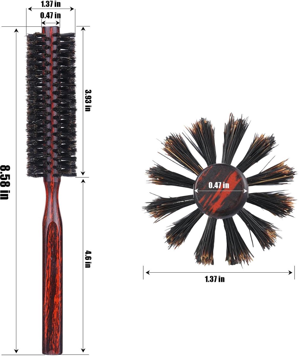 SnelShoppen - Ronde Borstel Varkenshaar 33 mm - Houten Handvat - Kleine Roller Haarborstel voor Mannen - Voor Baard, Kort Dun Haar, Föhnen, Styling &