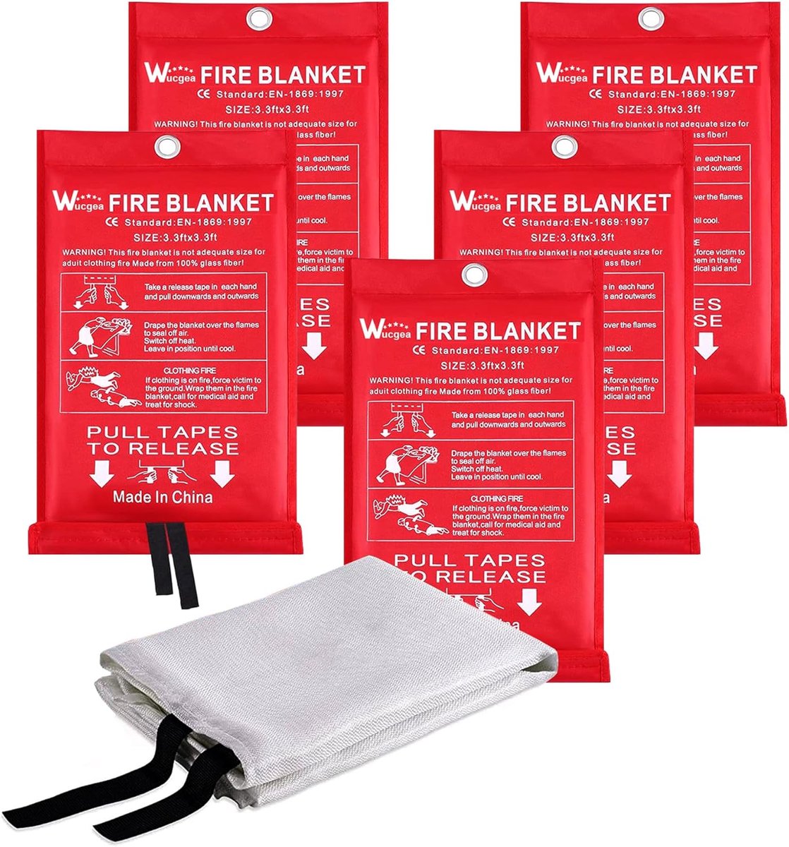 SnelShoppen - Vuurdeken voor Keuken en Thuis - 5 Pack Herbruikbare Vuurdeken van Glasvezel 1x1m - Brandblusser voor Huis, Keuken, Garage, Kantoor, Car