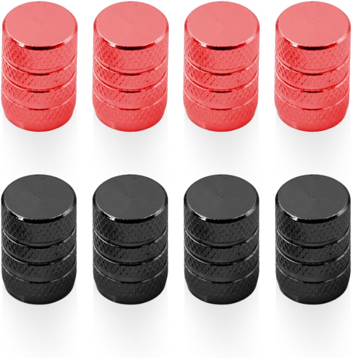 SnelShoppen - Set van 8 Ventieldoppen voor Auto, Motor en Fiets - Universele Pasvorm, Rubber, Rood & Zwart, 10.5 x 17.5 mm - Bescherming tegen Stof en