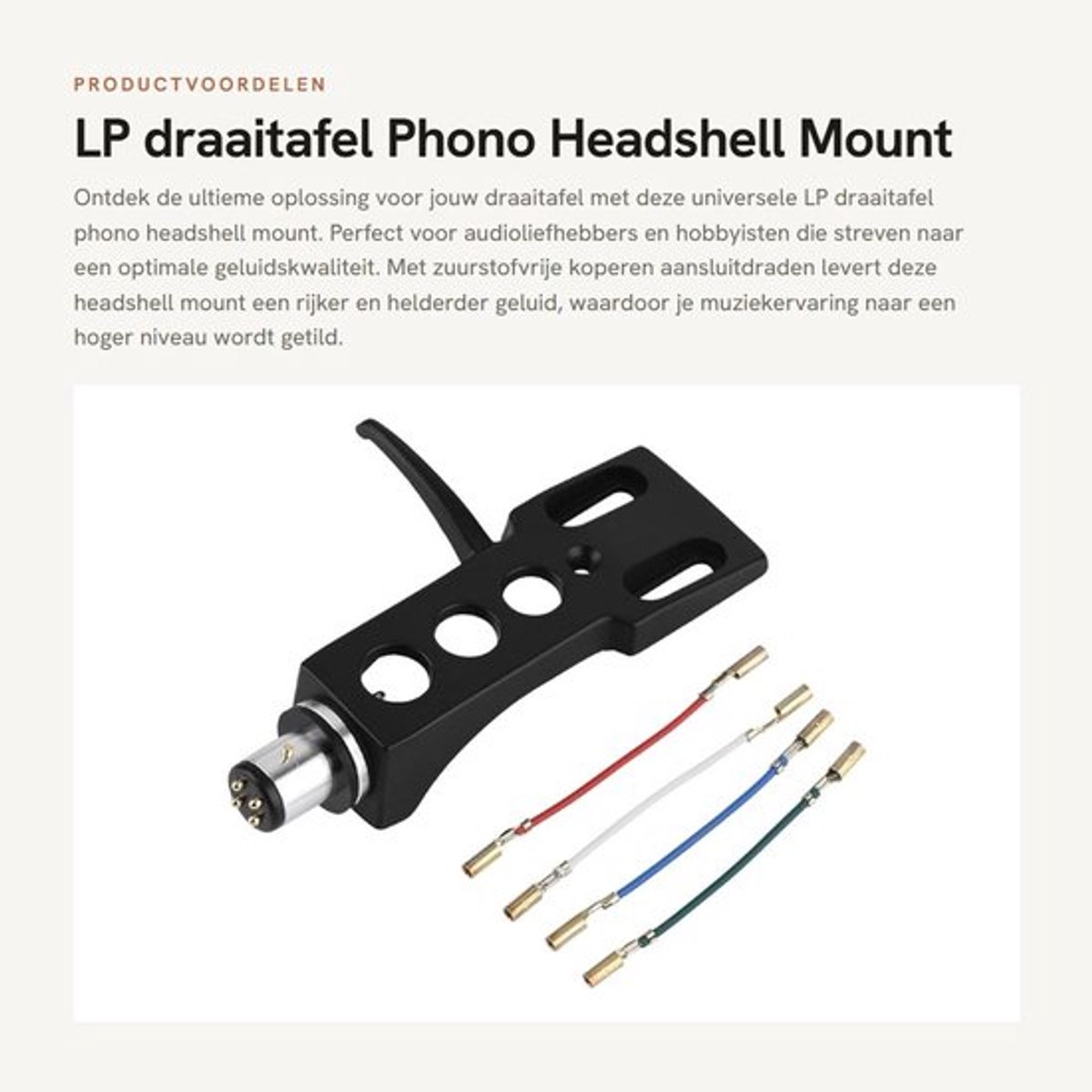 Headshell Universele Phono Mount - Zuurstofvrij Koper - Kleurgecodeerde Aansluitdraden - Draaitafel Accessoire - 6,3 cm Lengte - 4 Aansluitdraden