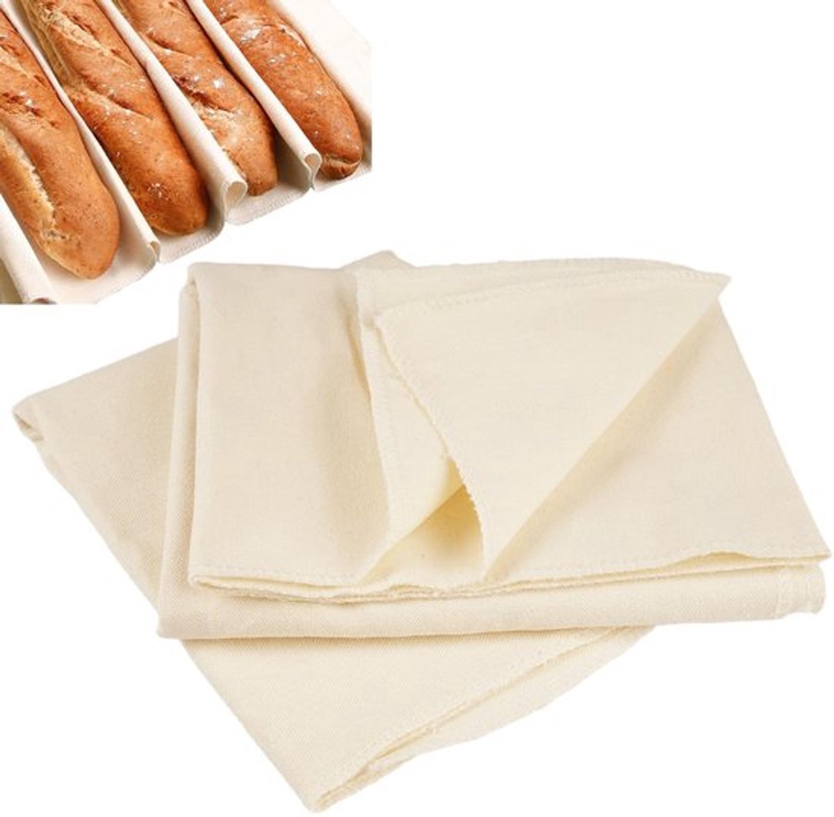 Deegdoek 3 Stuks - Katoenen Bakkersdoek 75x45 cm - Broodrijskleed - Bakkerijdoek - Natuurlijke Linnen - Ademend en Vochtvasthoudend