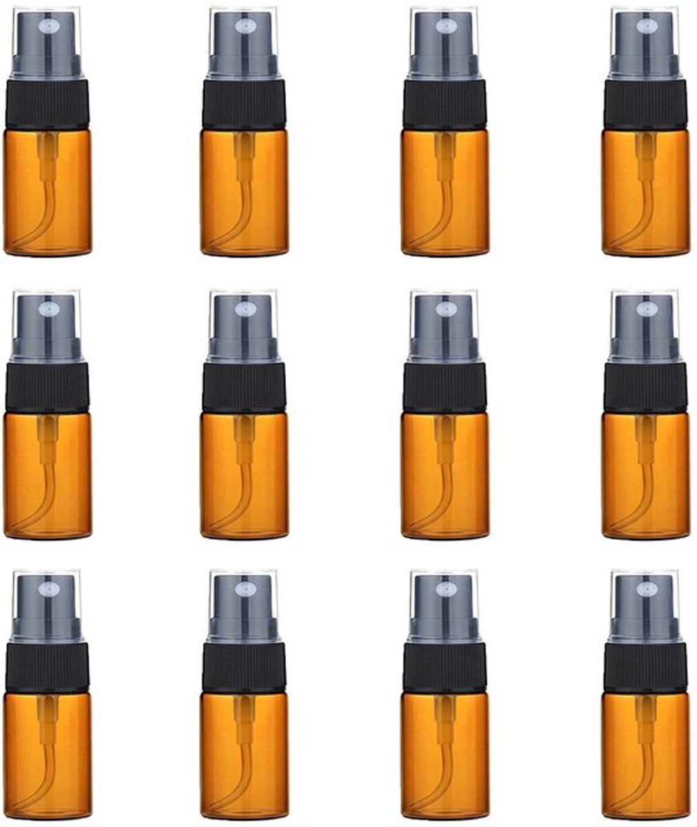 Spuitfles 12 Stuks - Glazen Fles - Leeg Hervulbaar - Fijne Nevelsproeikop - Compact Ontwerp - 10ml Capaciteit - Sprayfles