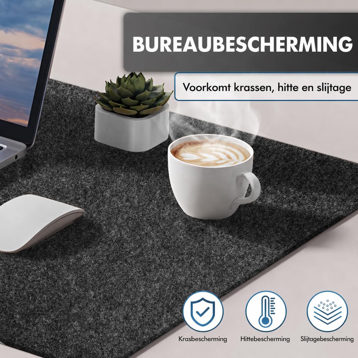 SnelShoppen - Bureau Onderlegger van Vilt - 120 x 60 cm - Grote Muismat - Antislip Desk Mat voor Thuiskantoor - Donkergrijs - Bureauonderlegger voor W — cadeau in Wonen & Interieur - foto 3