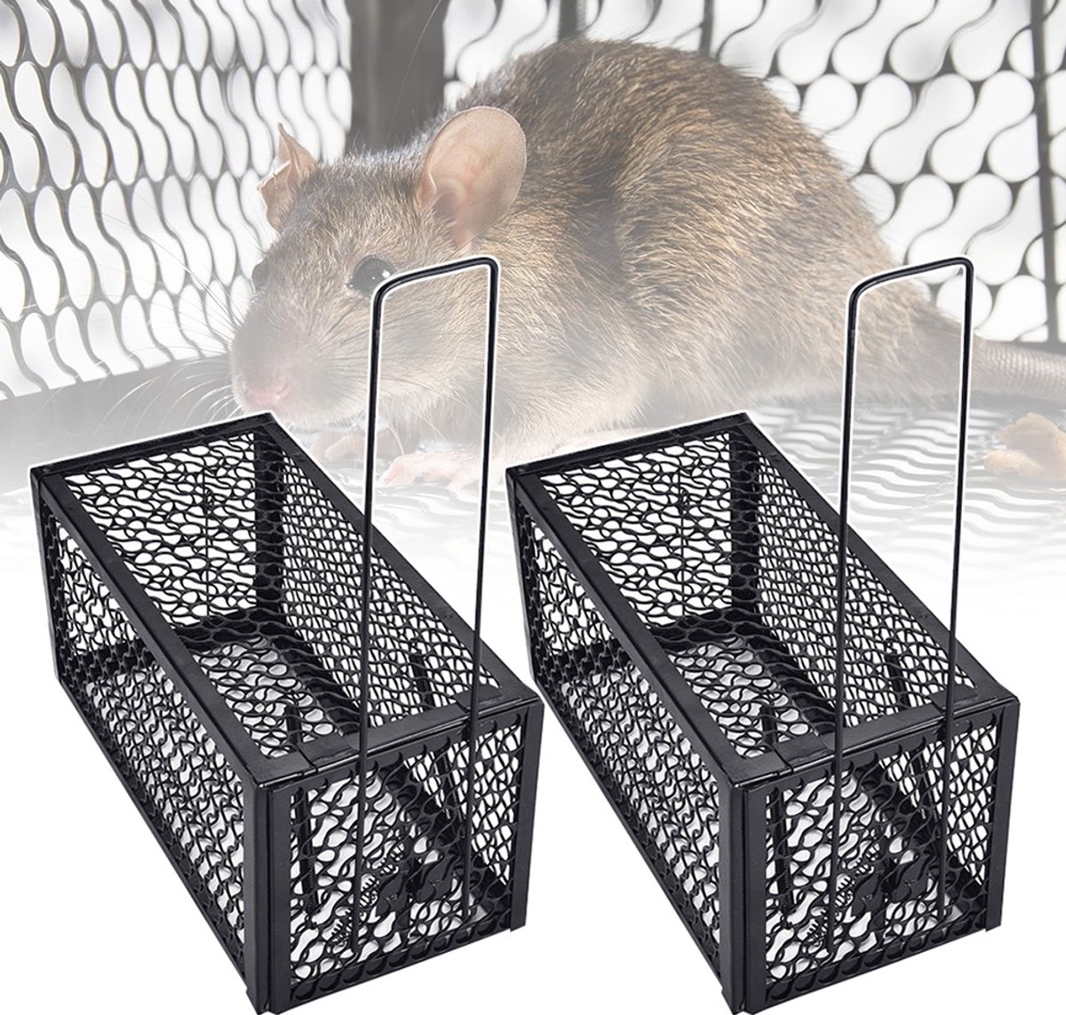 Rattenvallen - Set van 2 - Rattenvallen - Geschikt voor rattengif - Zeer gevoelige rattenvallen - Hulpmiddelen voor rattenbestrijding – Voor buitengebruik - Ongediertebestrijding - Diervriendelijk - Beloopbare rattenvallen - Zwart