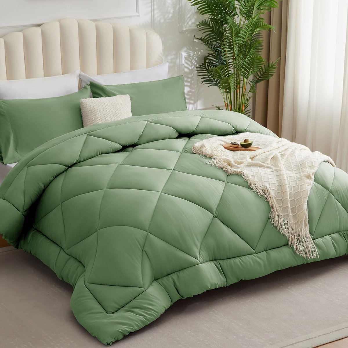 SnelShoppen - Dekbed voor Tweepersoonsbed 260x240 cm - 4 Seizoenen Dekbed - Synthetische Microvezel - Groen - Ideaal voor Herfst en Winter