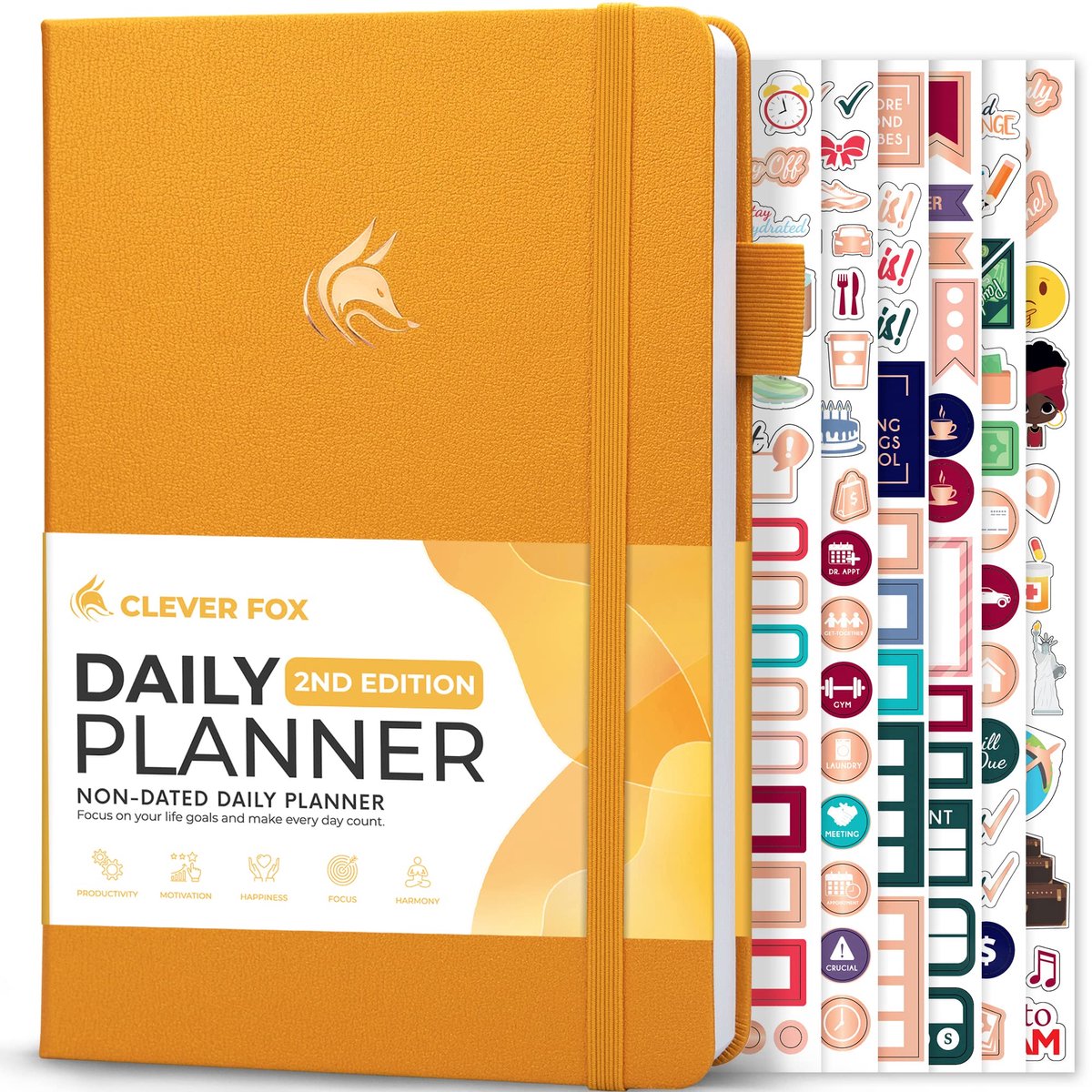 SnelShoppen - Daily Planner Ongedateerd - A5 Time Block Taak Organizer met Uurschema en Takenlijst - 6 Maanden - Amber Geel voor Efficiënt Plannen