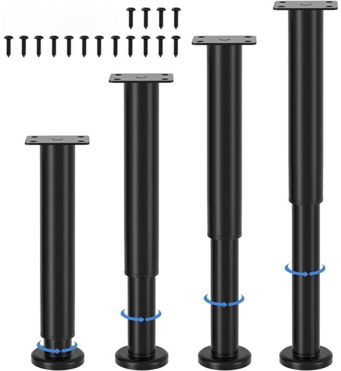Een set van 4 verstelbare meubelpoten, met een hoogteverstelling van 25-43 cm, gemaakt van