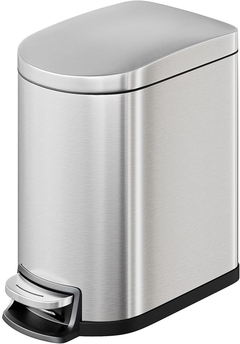 Smalle Pedaalemmer 6 Liter - RVS Prullenbak Badkamer en Toilet - Soft-Close Deksel - Met Uitneembare Binnenemmer & Handgreep - Vingerafdrukvrij & Roestvrij - Vuilnisbak Zilver