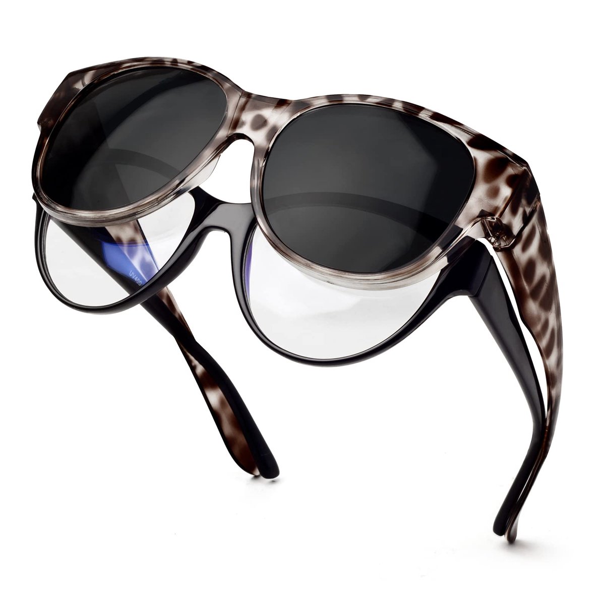 SnelShoppen - Face Shadow Gepolariseerde Overzet Zonnebril Dames, Clip On UV-Bescherming, Ultralaag Gewicht, Ideaal voor Brildragers, Zomer, Vakantie,