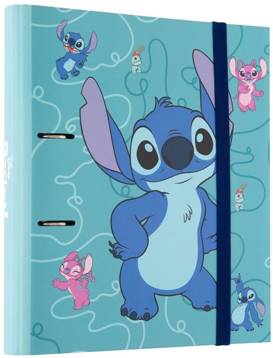 Blauwe multomap met Lilo & Stitch figuren, waaronder een grote Stitch in het midden, en kleinere Stitch en Angel figuren eromheen.