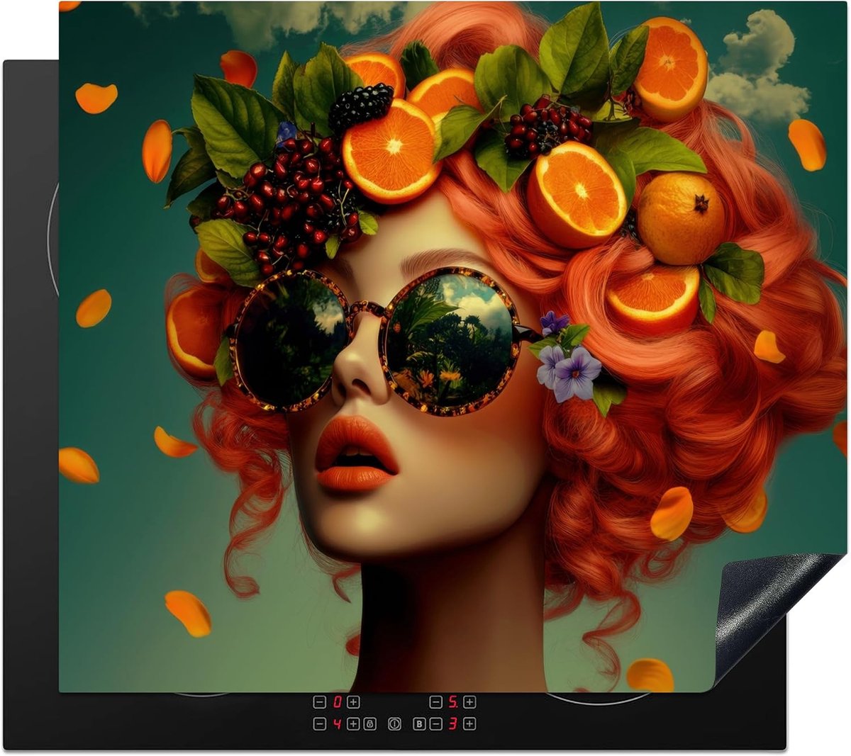 SnelShoppen - Inductiekookplaat Bescherming 60x52cm - Keuken Decoratie Anti Slip Mat - Vrouw - Oranje Berry - Uniek Foto Print - Ideaal voor Moderne e