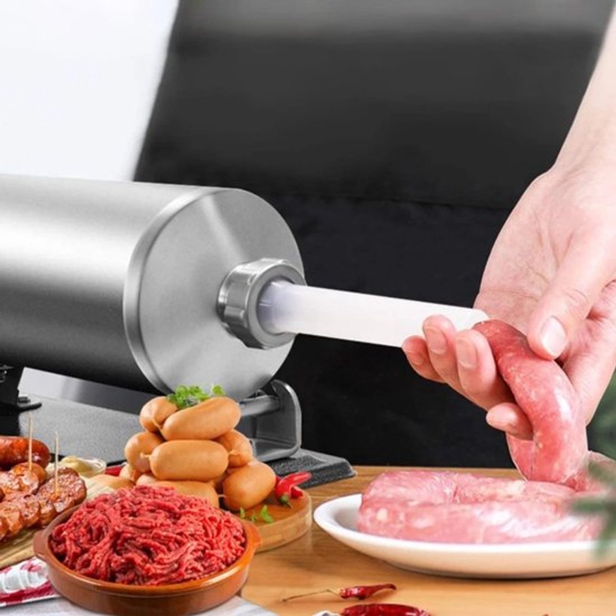 Worstvuller Worstvulmachine, Horizontale Keuken RVS Worstvuller, Zelfgemaakte Worstvulbuis 3,6 L