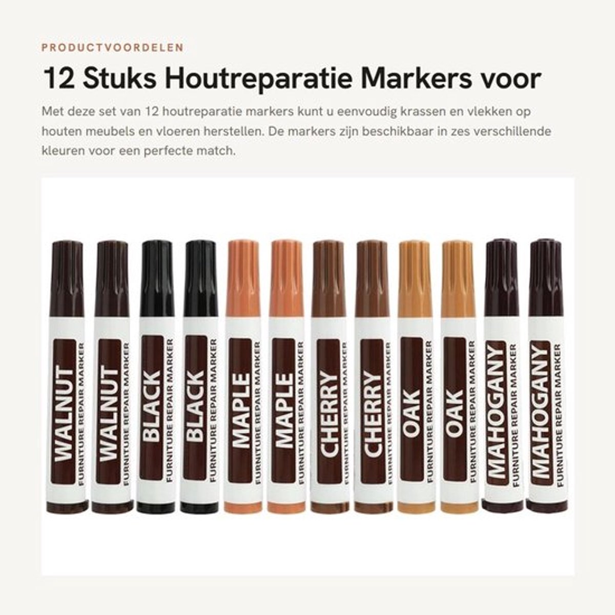 Houtmarkers 12 stuks - Meubelstiften voor reparatie - Houtreparatie - Krassen en vlekken - Geschikt voor houten meubels - Eenvoudige toepassing