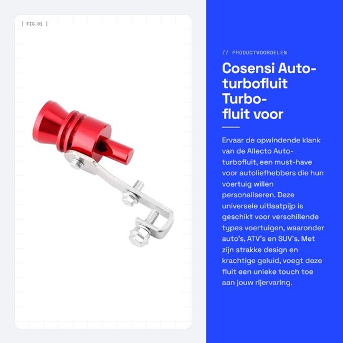 Turbofluit Universeel - Auto-uitlaatpijp - Turbo-fluit voor Auto/ATV/SUV - Aluminiumlegering - Lichtgewicht - Eenvoudig te Installeren - Uitlaatfluit