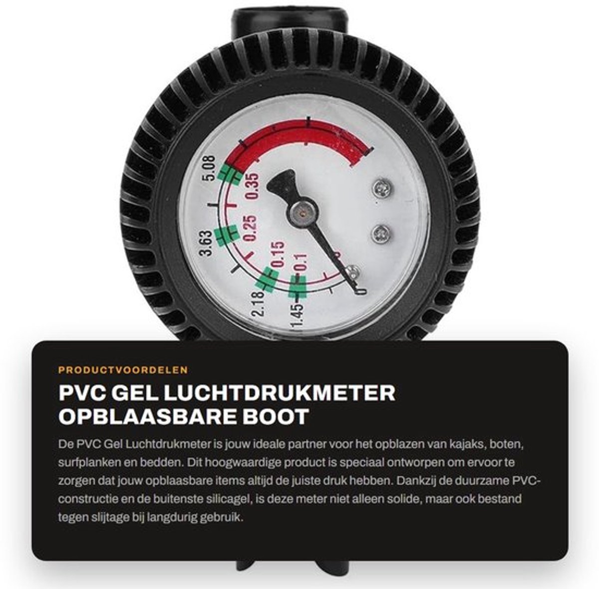Luchtdrukmeter 0-0,6 bar - PVC - Duurzaam - Slijtvast - Lange Slangadapter - Geschikt voor Kajaks/Boten/Surfplanken - Drukmeter