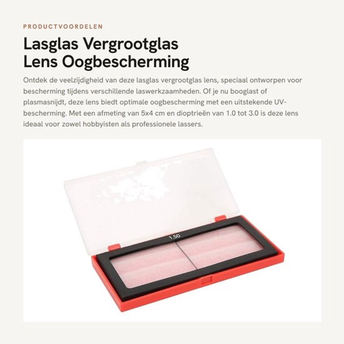 Lasglas Vergrootglas Lens - Oogbescherming - 5x4 cm - Dioptrieën 1.0-3.0 - UV-Bescherming - Geschikt voor Lassen