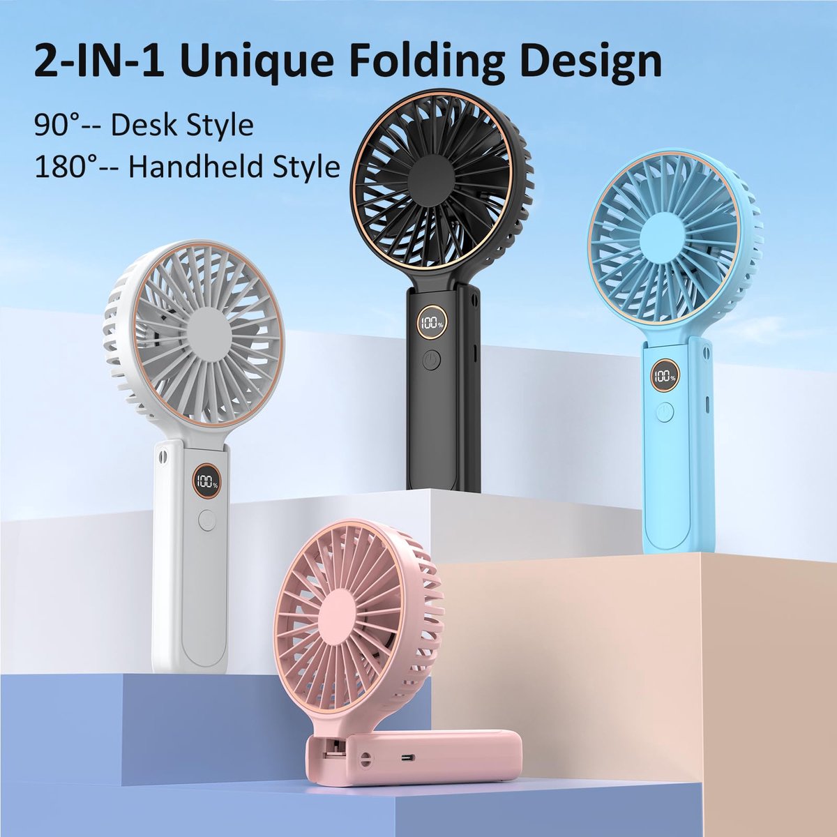 SnelShoppen - Rintea Handventilator - Draagbare Mini Ventilator - 6 Snelheden - Opvouwbare USB Ventilator - 4000 mAh Oplaadbaar - Stil en Licht - Roze
