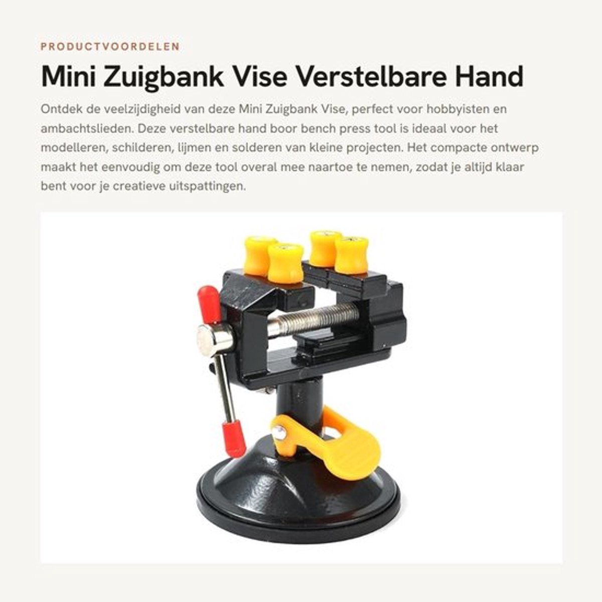 Zuigbank Vise Draagbaar - Verstelbare Bankschroef Kaken - Draaibare Handgreep - Sterke Rubber Zuigbasis - Voor Modelleren en Ambachten