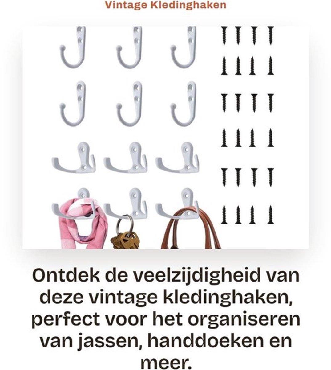 Kledinghaken 12 Stuks - Enkele/Dubbele Haken - Wandhaken - Metalen Jashaken - Roestvrij - Zinklegering