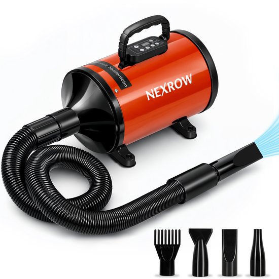 NEXROW® Professionele Hondenföhn 3800W – Waterblazer voor Honden met LCD Display – Stil Design met Negatieve Ionen Functie – 4 Opzetstukken – Oranje