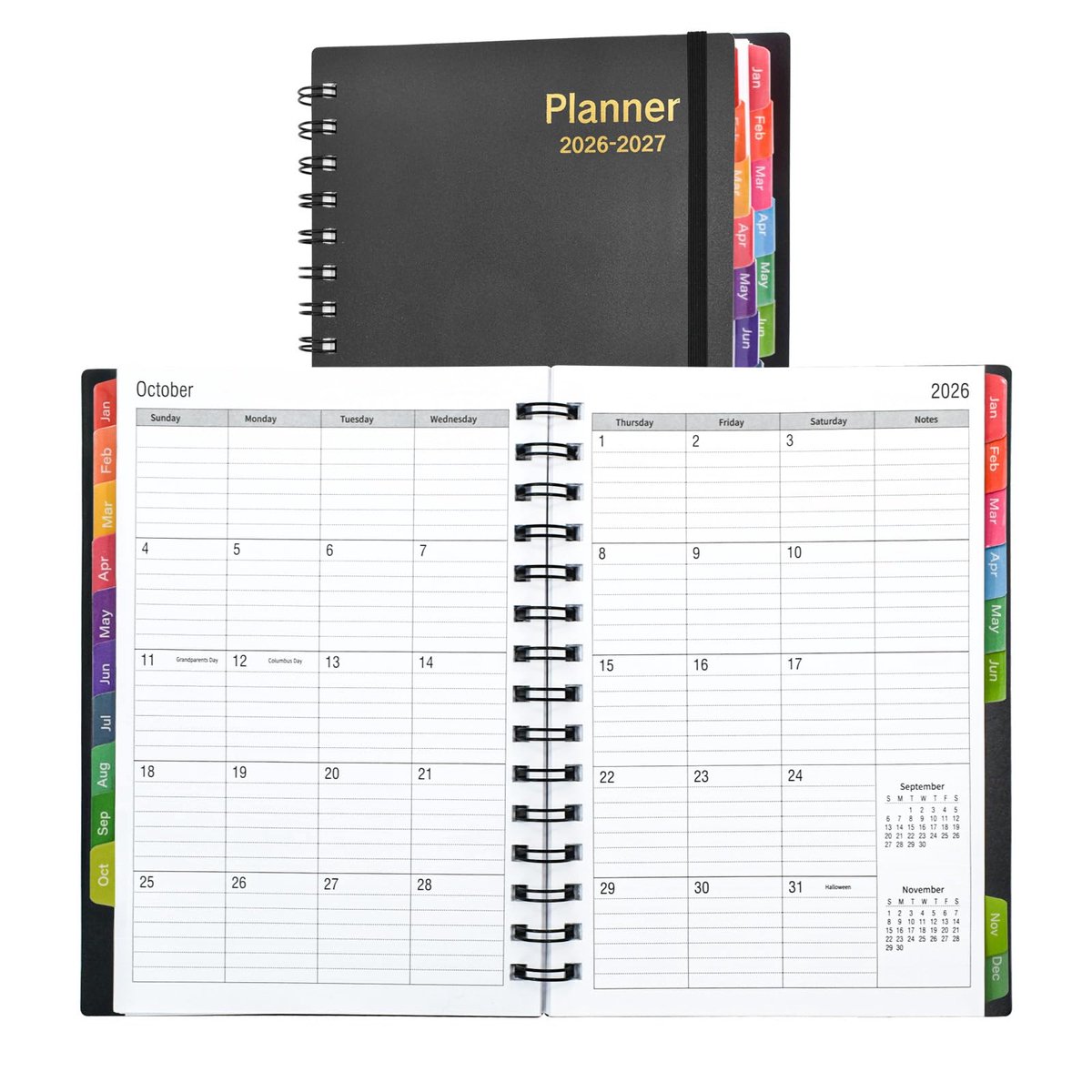 SnelShoppen - Dagplanner 2026-2027 A5 - Maandplanner met Tabbladen - Spiraalbinding - Academische Kalender - Flexibele Omslag - 18 maanden - Jaarlijks