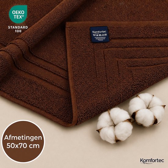 Komfortec Badmat - 2 stuks - Handdoek Dikte - Hotelkwaliteit - Zachte en Absorberende Douchemat - 50x70 cm - 100% Katoen – Bruin
