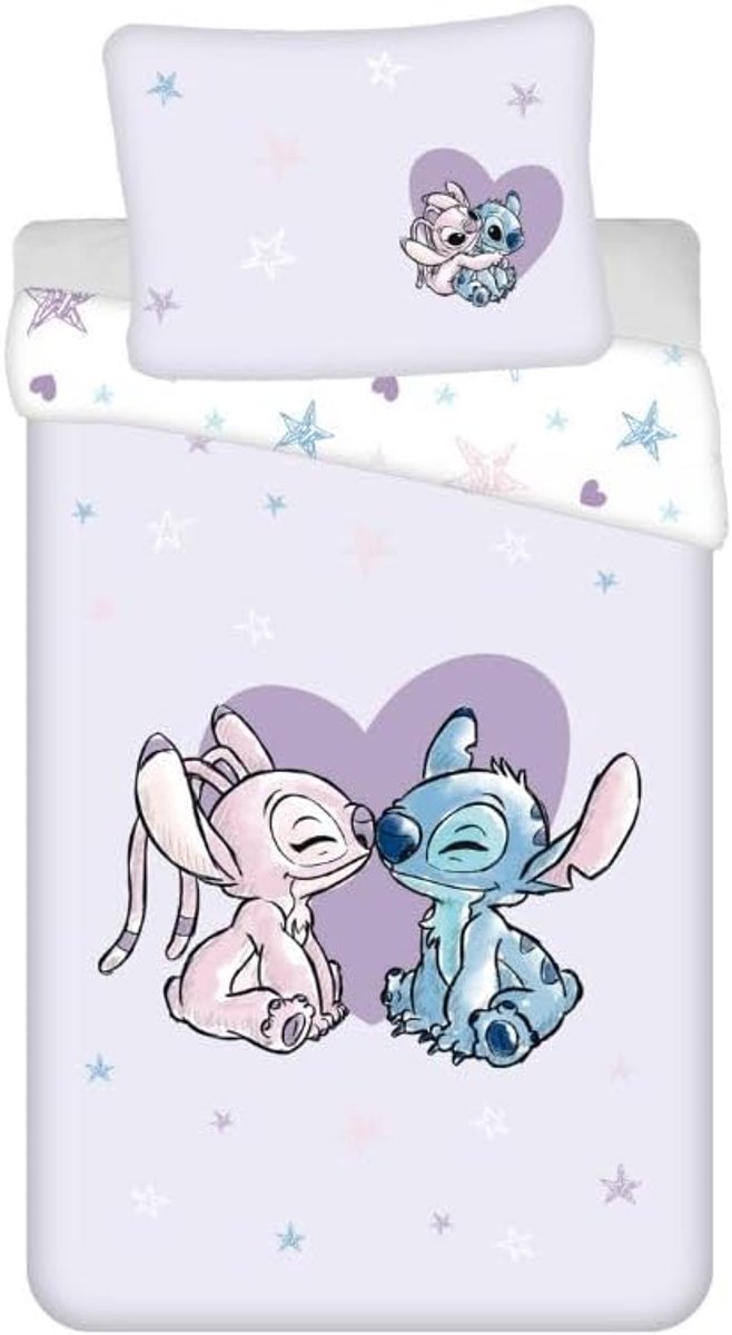 SnelShoppen - Kinderen Dekbedovertrek Set - 2-delig - Lilo & Stitch - Reversible - 140x200 cm Dekbed + 70x90 cm Kussensloop - Katoen - Paars - Perfect