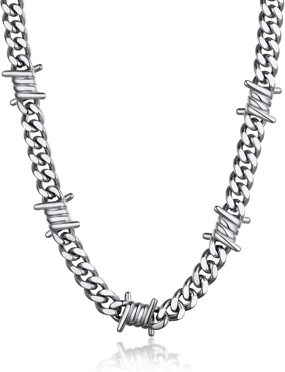 Cuban Chain Barbed Wire Choker voor Mannen en Vrouwen van RVS - Zwart Gothic Thorn Design, Punk Sieraad en Cadeau Idee