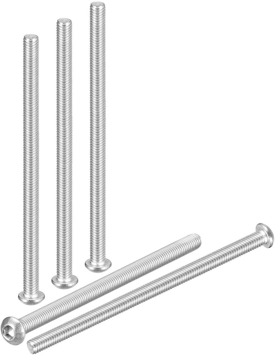 Hex Socket Lens Head Schroeven 1x110mm voor Fiets, Auto en Motor - Roestvrij Staal, Wit Gelakt, Duurzaam en Lichtgewicht