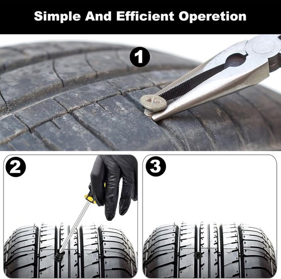 Bandenreparatieset Rubberen Spijkers - Lekke Band Gereedschap - Snelle Bandenreparatie - Hoge Temperatuur Bestendig - 75 Stuks - Zwart — afbeelding 4