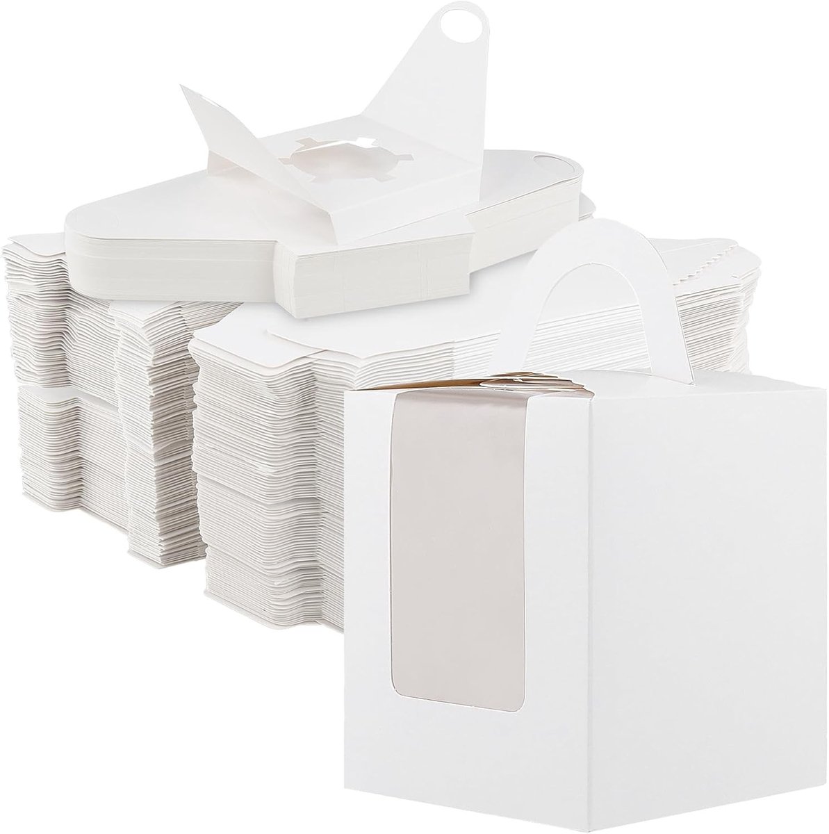100 Stuks 9.5x9.5x11cm Individuele Cupcake Dozen met Venster, Ideaal voor Bruiloften en Verjaardagen, Inclusief Handvat en Decoratieve Verpakking