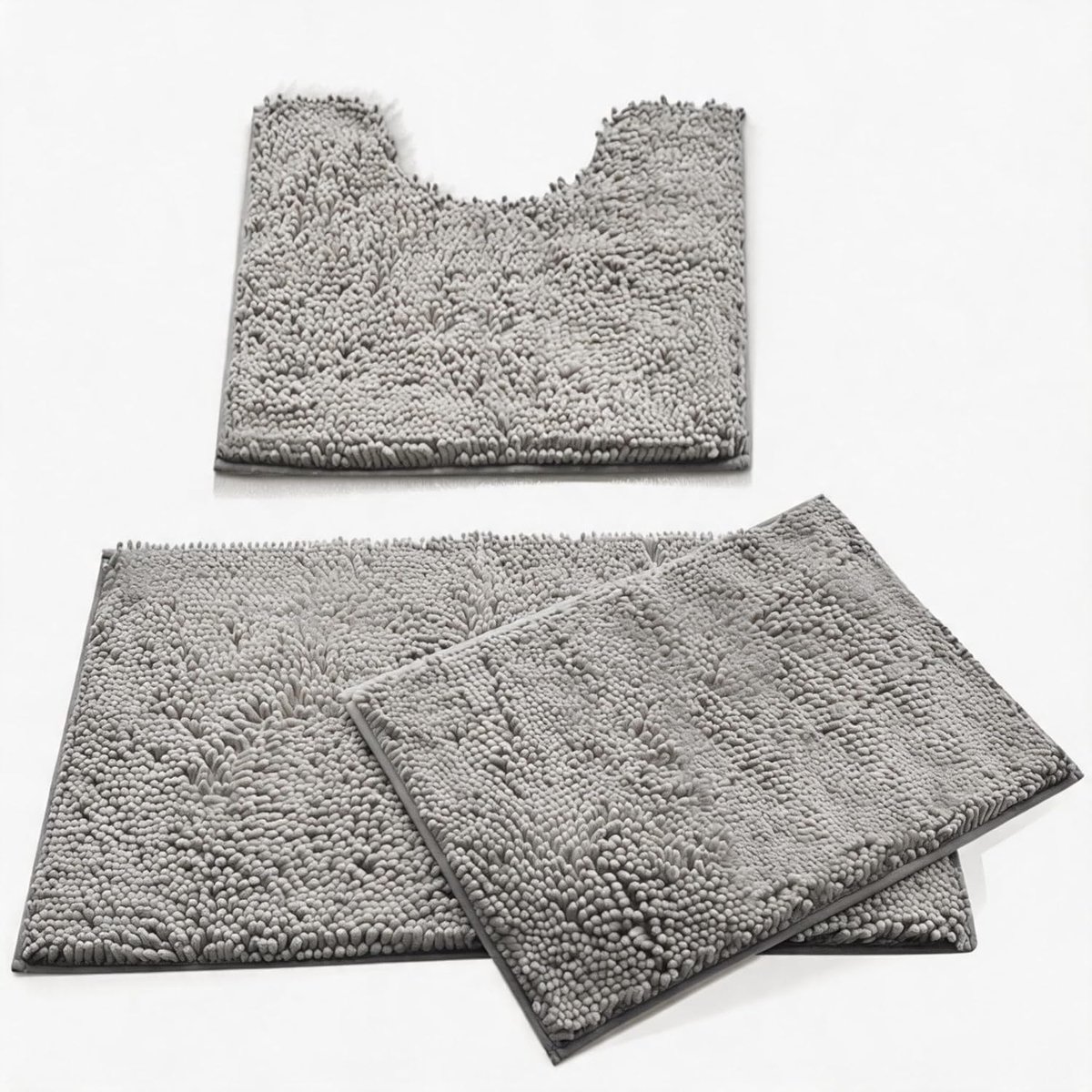 SnelShoppen - MEGAROOM Badmat set van 3 stuks, super zachte chenille antislip badmatten in lichtgrijs, anti-schimmel, sneldrogend en machinewas, U-vor