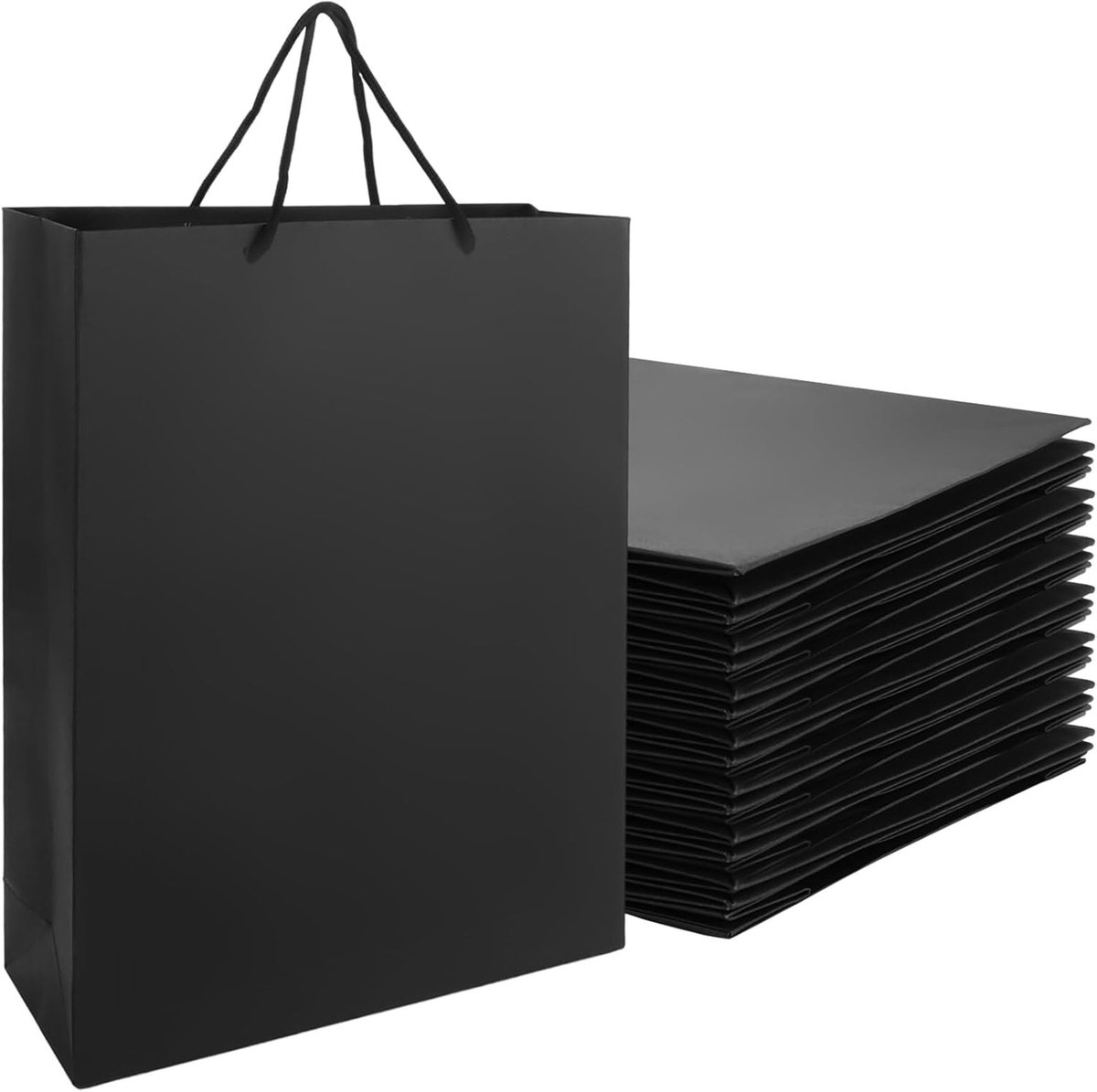 16 Stuks Zwarte Papieren Cadeautassen, 40 x 30 x 10 cm, Grote Tassen met Handvatten voor Verjaardag, Feest en Bruiloft, Perfect voor Cadeauverpakking