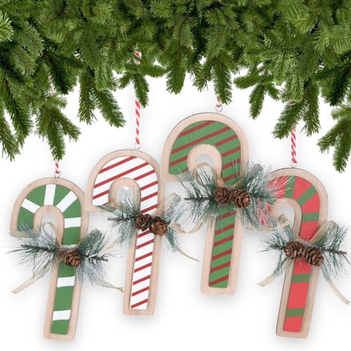 Kersthangers 4-delige set - Houten Hangers - Kerstboomversiering - Boomversiering - Kerstdecoratie - Handgemaakt met koord