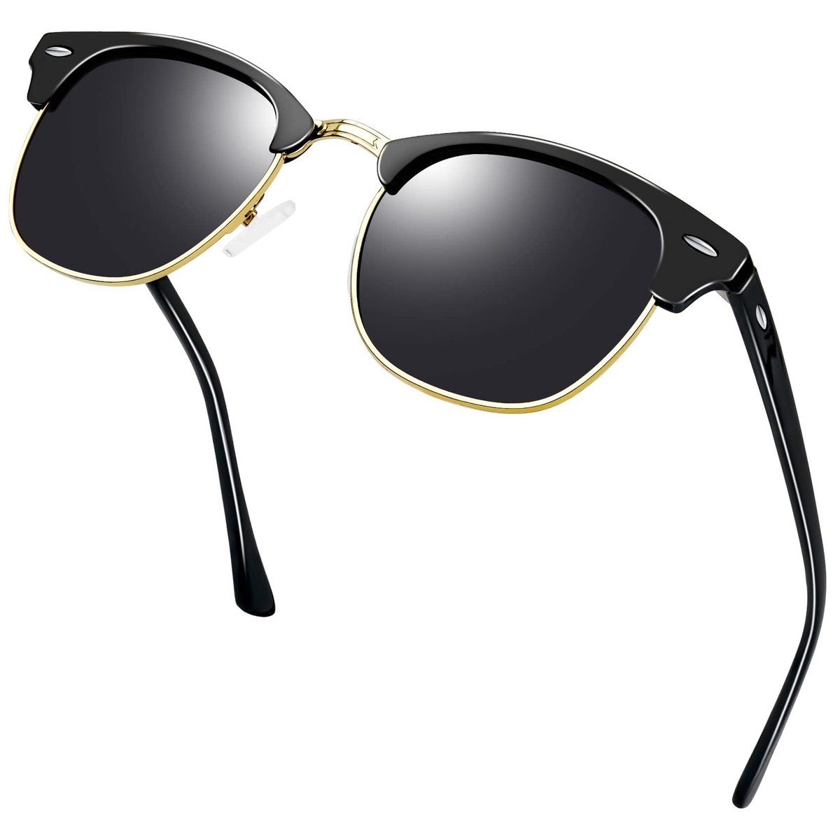 SnelShoppen - Half Frame Zonnebril Heren en Dames Glanzend Zwart Goud - Trendy Fashion Accessoire voor Zomer, Feest, Vakantie, en Buitenactiviteiten