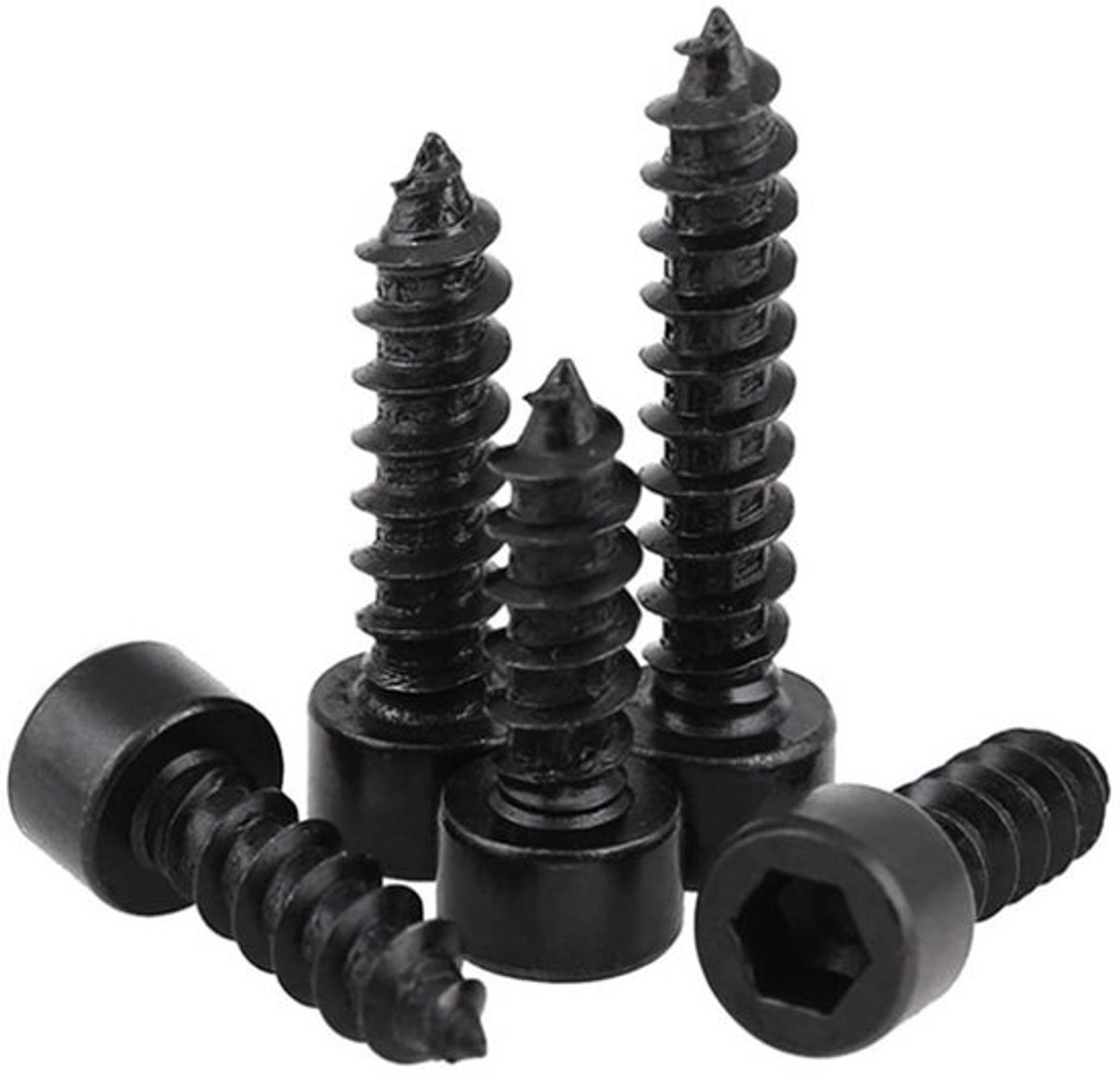 Koolstofstaal - Zelftappende schroeven - 200 stuks - Zwart - Binnenzeskantschroeven - Ideaal voor kunststof, metaal en hout - M2 x 8 mm