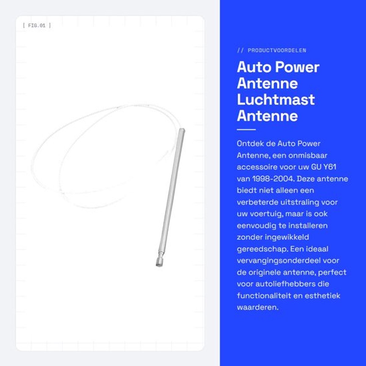Power Antenne - Geschikt voor GU Y61 1998-2004 - Luchtmast - Eenvoudig te installeren - Vervanging voor Y61 antenne - Fijn vakmanschap - Auto Antenne