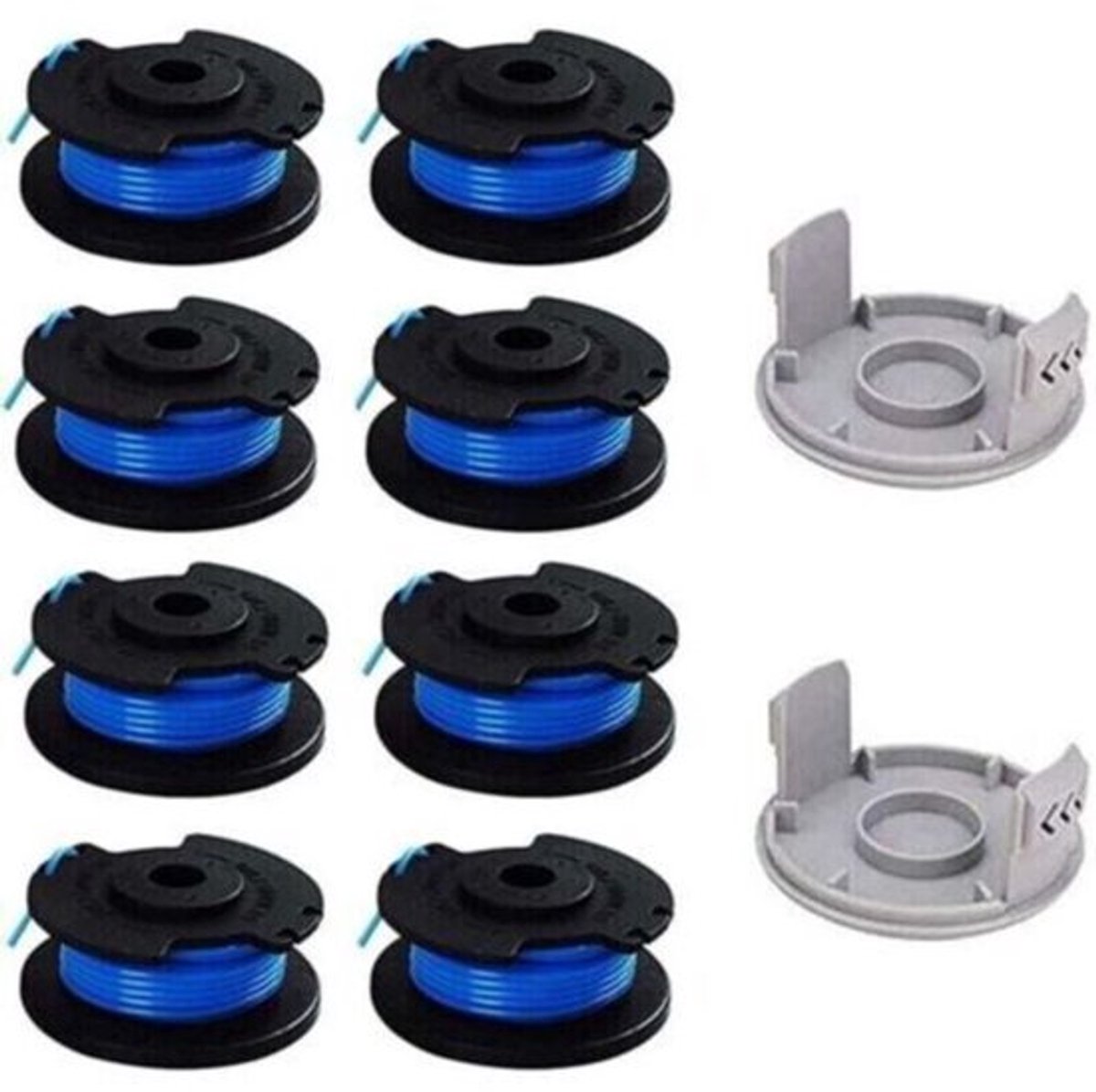 10 vervangende spoelen geschikt voor 1/4-inch trimmers, 8 spoelen + 2 snijkappen geschikt voor One+ AC14RL3A draadloze trimmers.