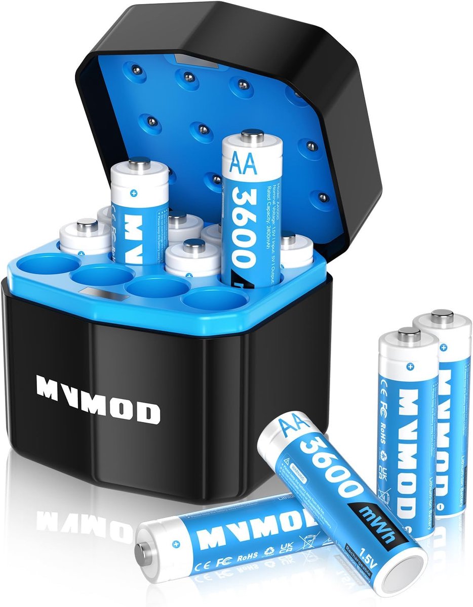 Oplaadbare Lithium Batterijen AA 12-Pack - 1,5V 3600mWh - Snelle oplaadbox - Ideaal voor hoogverbruik apparaten - SnelShoppen