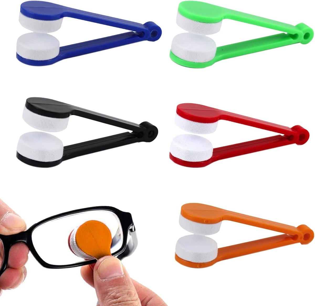SnelShoppen - 5pcs Mini Draagbare Brillen Cleaner, Microvezel Schoonmaakborstel voor Zonnebrillen, Multifunctionele Brillenreiniger in Rood, Geel, Bla