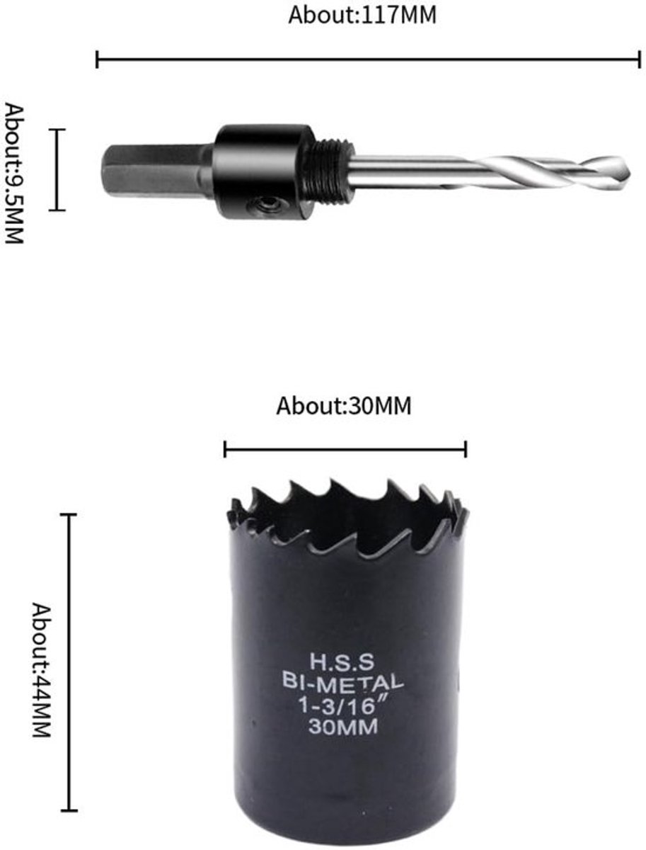 Crown Saw 30mm - Bimetalen Gatenzaag - Cirkelzaagkop - Geschikt voor Hout en Metaal - Snelle en Schone Sneden - Tot 38mm Snijdiepte