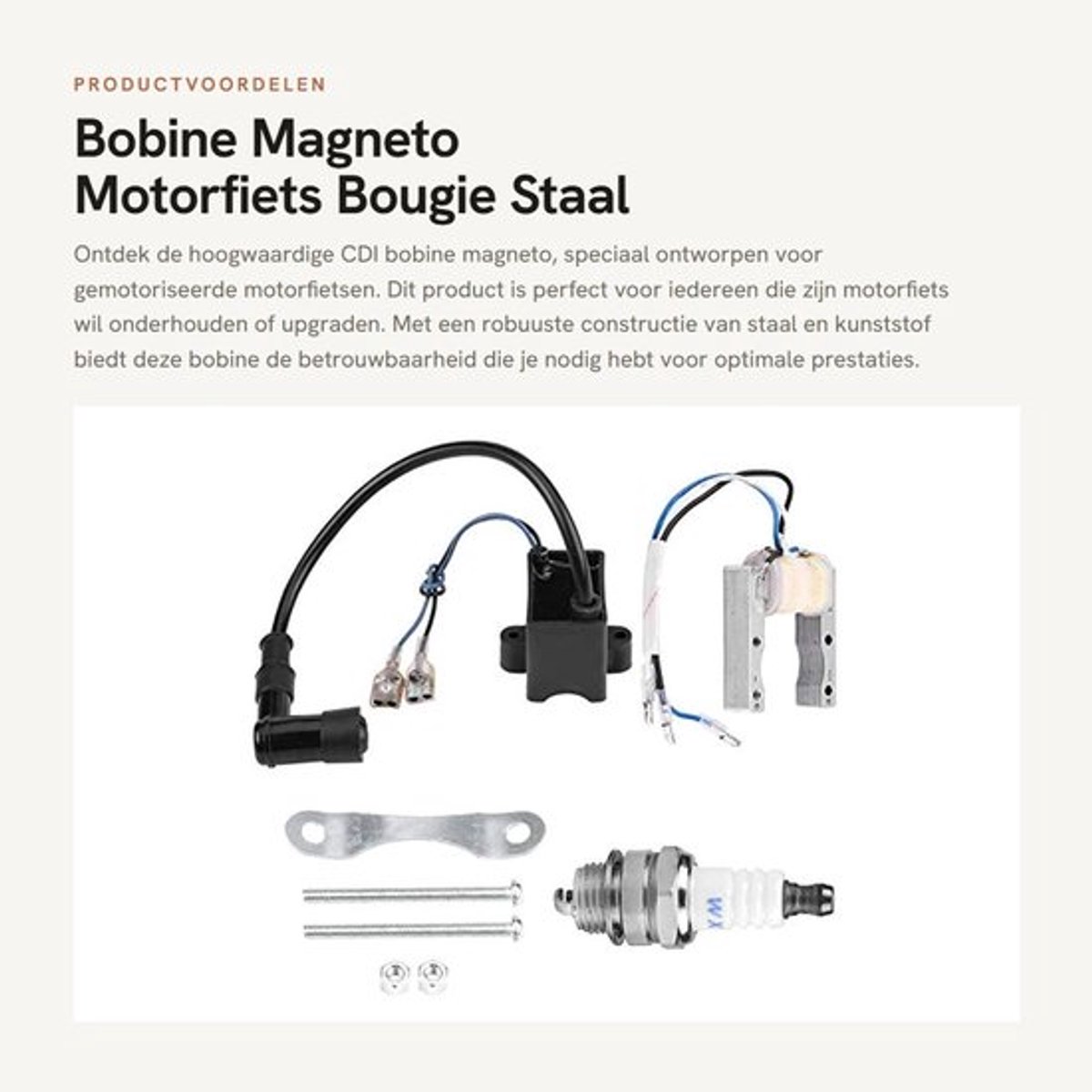CDI Bobine Magneto - Geschikt voor Gemotoriseerde Motorfiets - Staal/Kunststof - Afmetingen 47x40x30 mm - Inclusief Bougie/Accessoires - Nieuw - Ontstekingsspoel