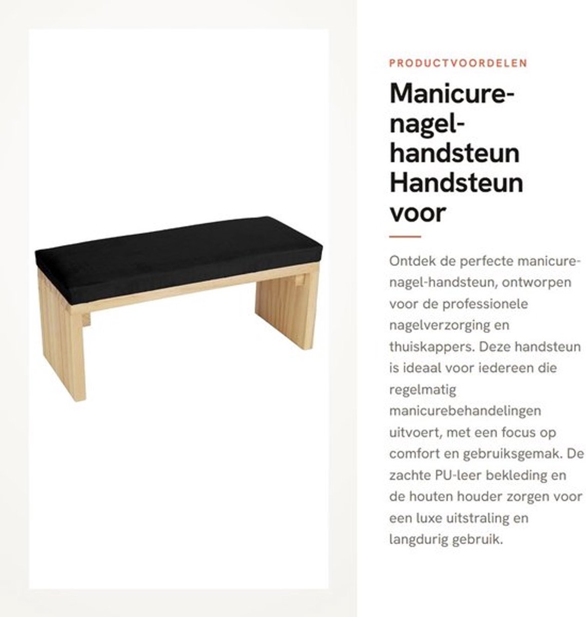 Nagelhandsteun Hoogwaardig PU-leer - Houten Houder - Ruimtebesparend Ontwerp - Compact - Gemakkelijk Schoon te Maken - Vriendelijk voor de Nek - Manicurekussen