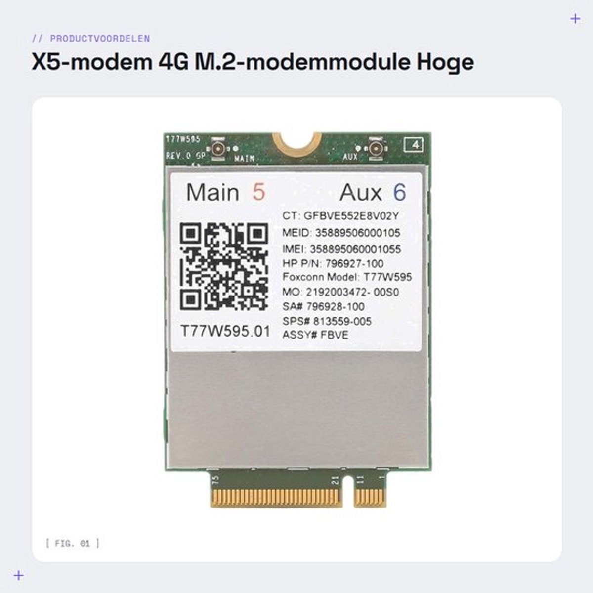 X5-modem - 4G M.2-modemmodule - Hoge downloadsnelheid - Voor EliteBook en ZBook - NGFF-interface - Betrouwbare verbinding