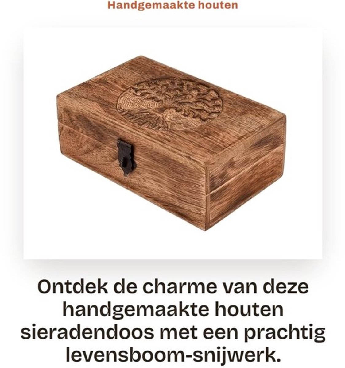 Sieradendoos handgemaakt - Houten juwelendoos - Levensboom snijwerk - Ruim interieur - Duurzaam - Vintage uitstraling - Sieradenbox