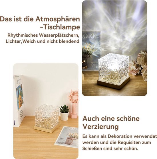 Nachtlampje met 16 roterende waterrimpels in diverse kleuren, sfeerverlichting met vlammetjes naast het bed, romantisch cadeau, projectorlamp, woondecoratie. — afbeelding 3