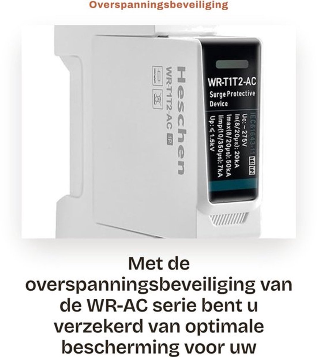 Overspanningsbeveiliging - Laagspanningsgeleider - Vuurvast - Montage op DIN-rail - Bescherming tegen overspanning - Voor wisselstroom sy...
