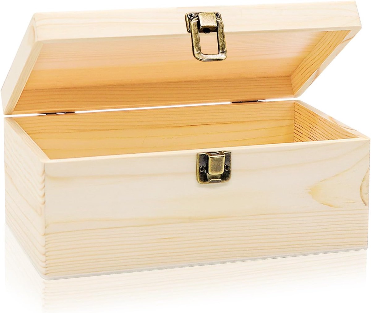 SnelShoppen - Houten kist met deksel en slot 23.5x14x10 cm - Kleine schatkist met gebogen deksel - Opbergdoos voor kinderen, feest, tuin en interieur